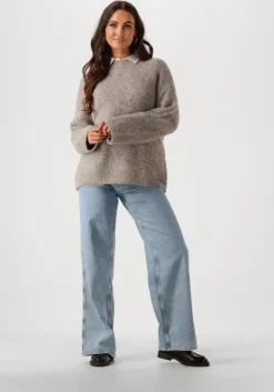 grijze selected femme trui slfgabella ls knit o-neck camp