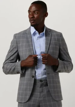 grijze selected homme colberts slhslim-liam grey/blue check blz flex b