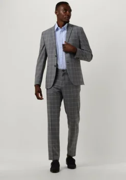 grijze selected homme colberts slhslim-liam grey/blue check blz flex b