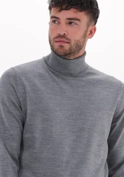 grijze selected homme coltrui town merino coolmax knit roll b