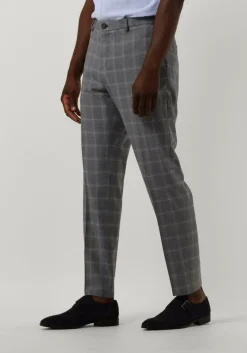 grijze selected homme pantalon slhslim-liam grey/blue check trs flex b