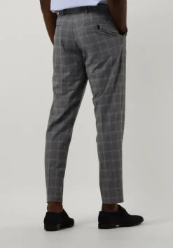 grijze selected homme pantalon slhslim-liam grey/blue check trs flex b