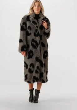 grijze silvian heach faux fur jas long furr coat lemos