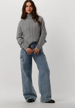 grijze tommy hilfiger coltrui soft wool cable roll-nk sweater