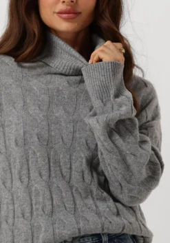 grijze tommy hilfiger coltrui soft wool cable roll-nk sweater