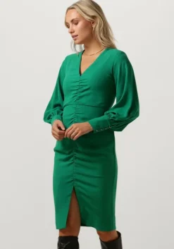 groene access mini jurk ruched dress with v neckline
