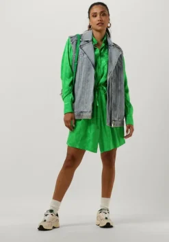 groene alix the label mini jurk ladies woven jacquard blouse dress