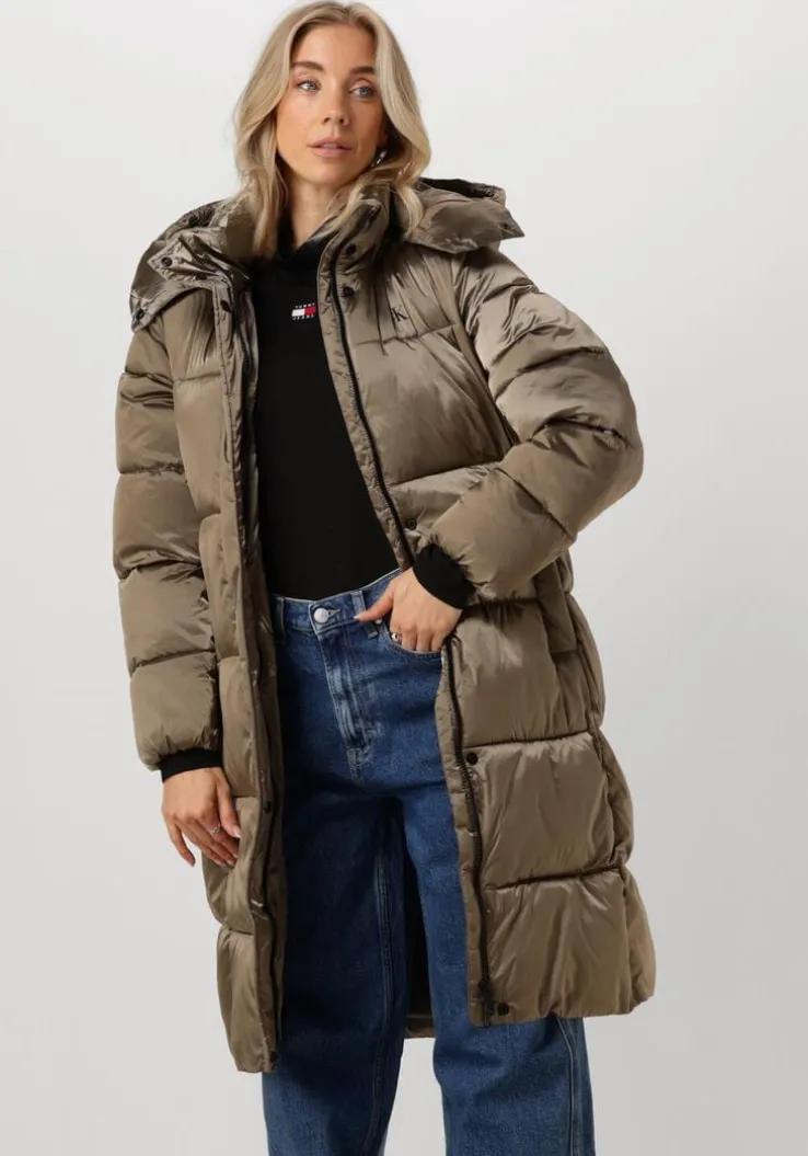 groene calvin klein gewatteerde jas monologo nd shiny long puffer