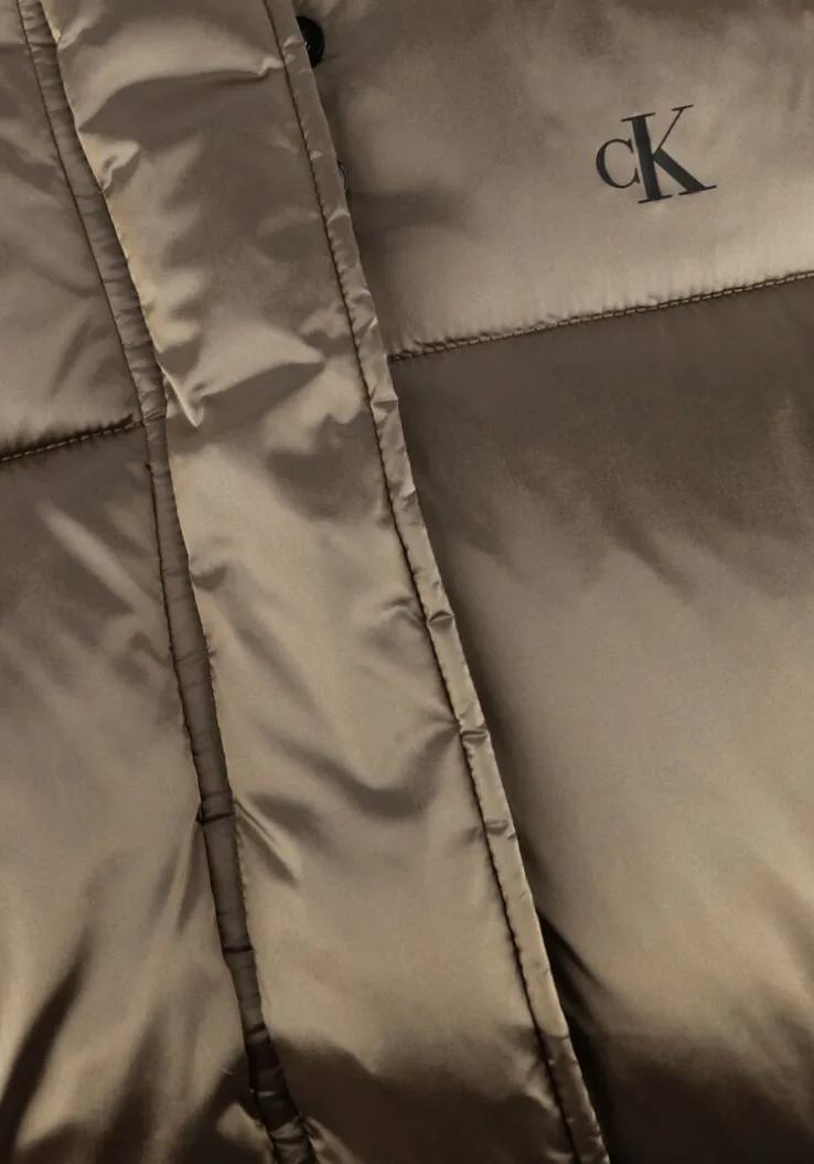 groene calvin klein gewatteerde jas monologo nd shiny long puffer