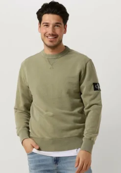 groene calvin klein sweater washed badge crew neck