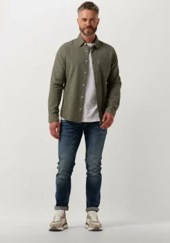 groene cast iron casual overhemd long sleeve shirt square structure regular fit