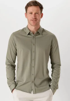 groene cast iron casual overhemd long sleeve shirt twill jersey 2 tone
