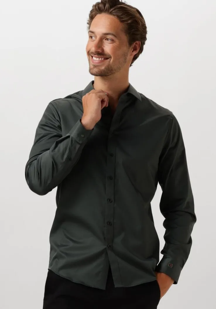 groene cast iron klassiek overhemd long sleeve shirt ctn comfort sateen