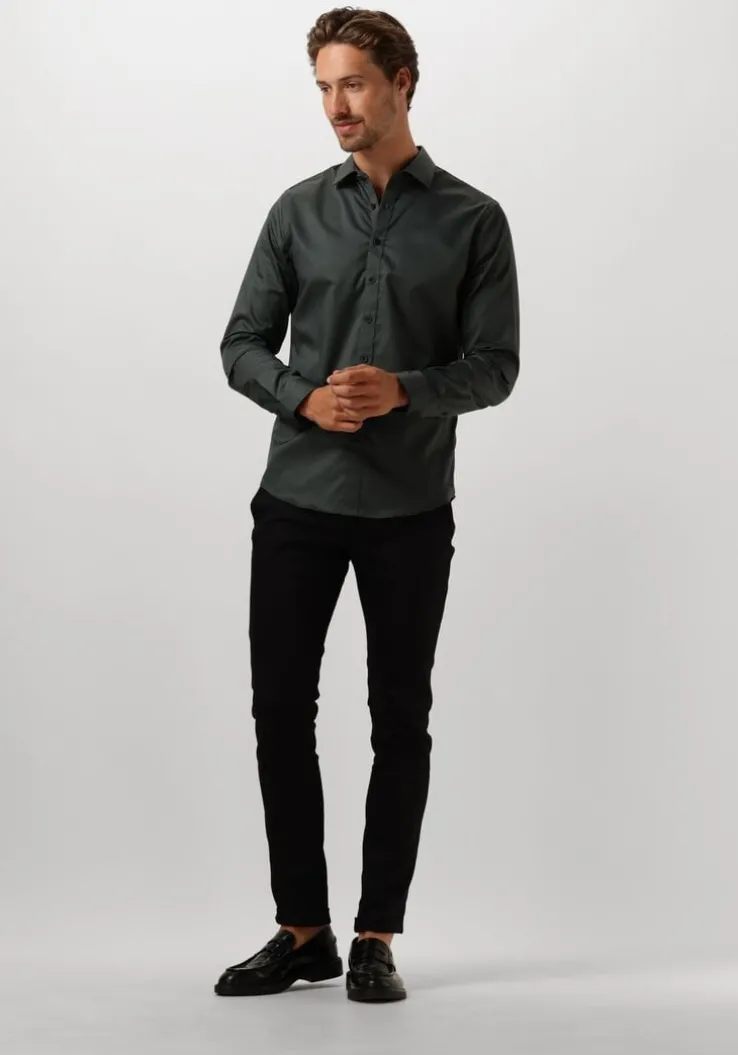 groene cast iron klassiek overhemd long sleeve shirt ctn comfort sateen