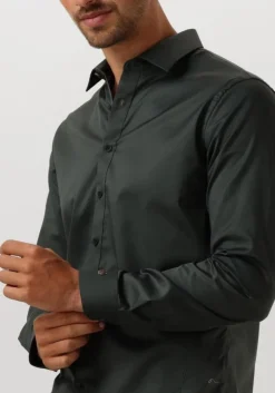 groene cast iron klassiek overhemd long sleeve shirt ctn comfort sateen