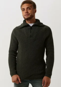 groene cast iron trui half zip collar cotton boucle mouline