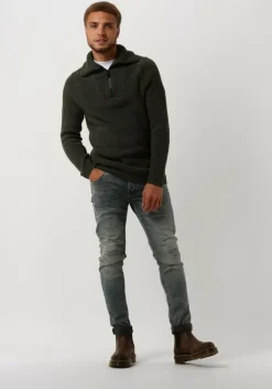 groene cast iron trui half zip collar cotton boucle mouline