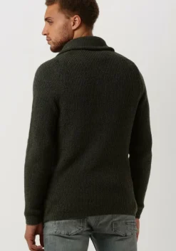 groene cast iron trui half zip collar cotton boucle mouline