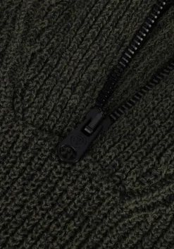 groene cast iron trui half zip collar cotton boucle mouline