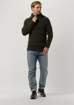 groene cast iron trui half zip collar cotton boucle mouline