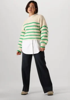 groene co'couture trui coralie crop stripe o-knit