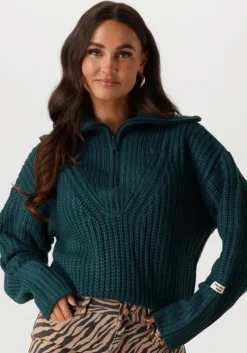groene colourful rebel trui yfke knitwear zip pullover