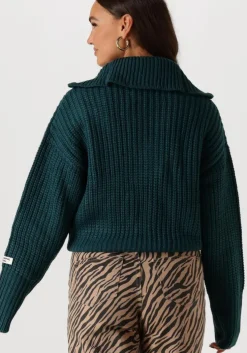 groene colourful rebel trui yfke knitwear zip pullover