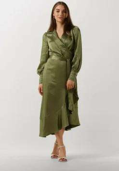 groene notre-v midi jurk nv-dorissa satin dress
