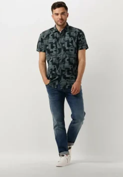 groene pme legend casual overhemd short sleeve shirt print on ctn slub