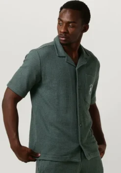 groene pure path casual overhemd structured shortsleeve shirt with chest pocket and embroidery