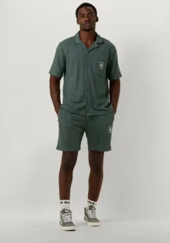 groene pure path casual overhemd structured shortsleeve shirt with chest pocket and embroidery