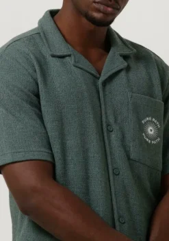 groene pure path casual overhemd structured shortsleeve shirt with chest pocket and embroidery
