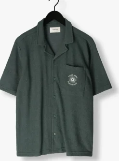 groene pure path casual overhemd structured shortsleeve shirt with chest pocket and embroidery