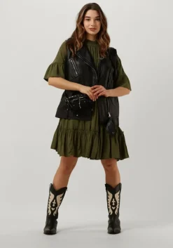 groene scotch & soda mini jurk short dress with ruffle sleeve detail