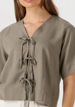 groene selected femme blouses slfnatuk 2/4 boxy tie top