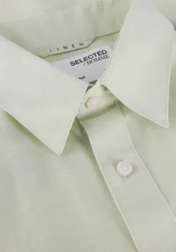 groene selected homme casual overhemd slhslimnew-linen shirts ss classic w