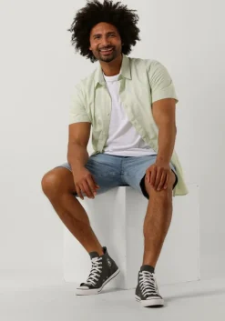 groene selected homme casual overhemd slhslimnew-linen shirts ss classic w