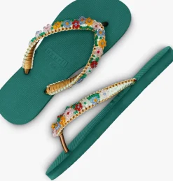 groene uzurii teenslippers macrame daisy