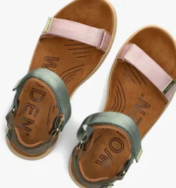 groene woden platte sandalen line