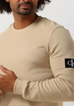khaki calvin klein sweater badge waffles ls tee