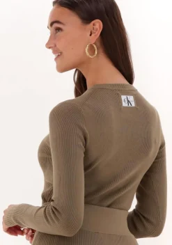 khaki calvin klein trui bust detailing tight sweater