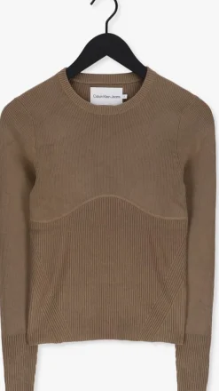 khaki calvin klein trui bust detailing tight sweater