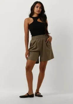khaki gestuz korte broek lizagz linen hw shorts