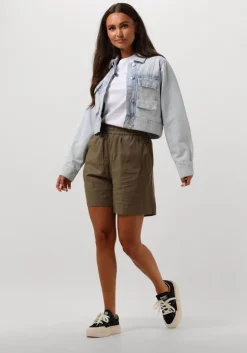 khaki gestuz korte broek lizagz linen hw shorts