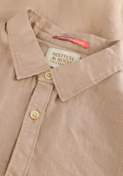 khaki scotch & soda casual overhemd linen shirt with roll-up