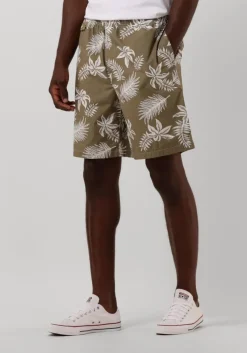 khaki scotch & soda korte broek seasonal relaxed straight - printed poplin bermuda