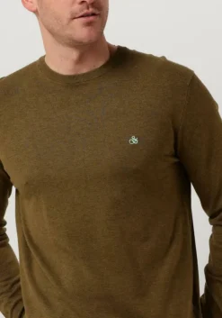 khaki scotch & soda trui essentials - ecovero viscose-blend crewneck pullover