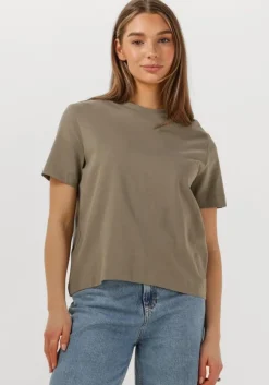 khaki selected femme t-shirt slfessential ss boxy tee