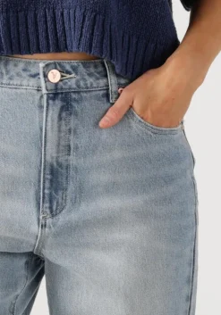 lichtblauwe abrand jeans slim fit jeans high straight tall gia