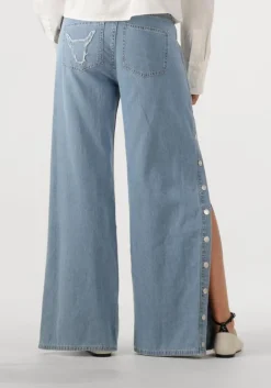 lichtblauwe alix the label straight leg jeans ladies woven chambray denim pants